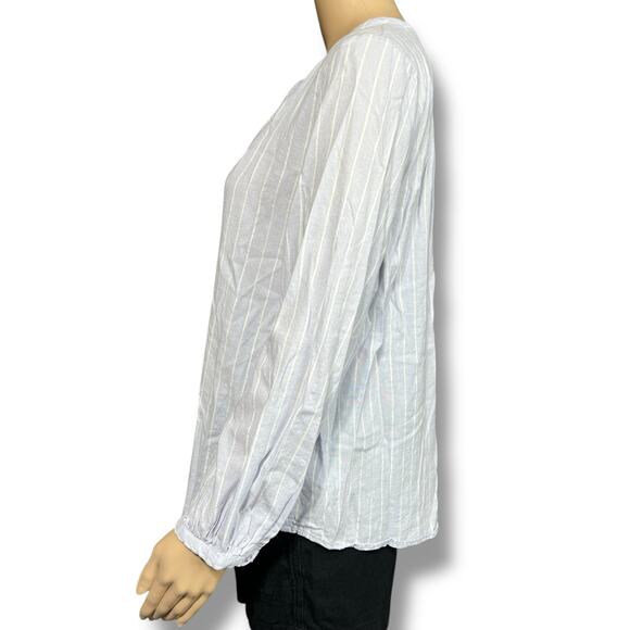 Old Navy Womens Blouse Top Shirt Long Sleeve V Neck Pullover Blue White Stripe M - Picture 5 of 9